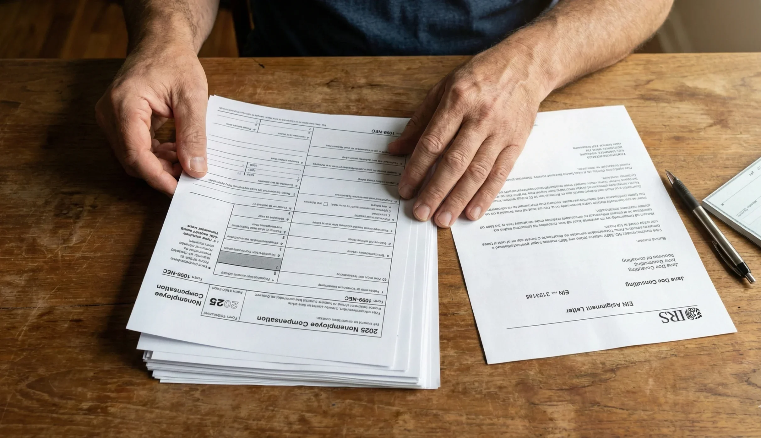 Reviewing 1099 forms to confirm contractor status