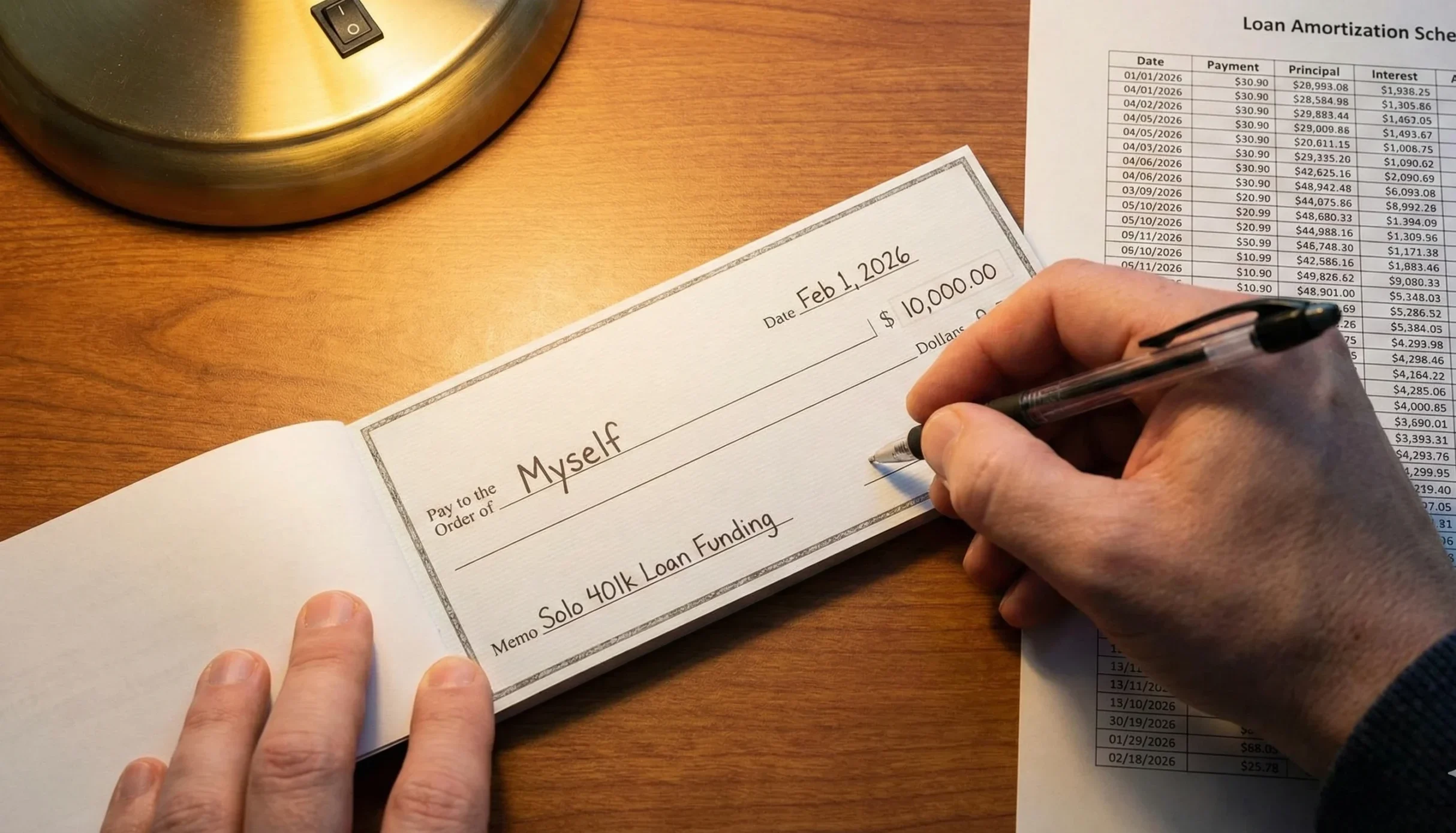 Writing a check to 'Myself' for a Solo 401k loan funding