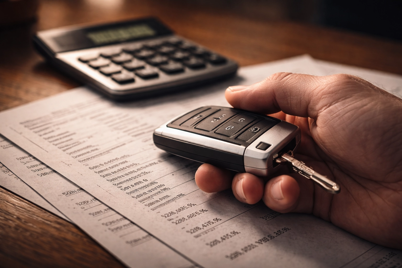 Close up of car keys on financial documents representing the lease vs buy decision
