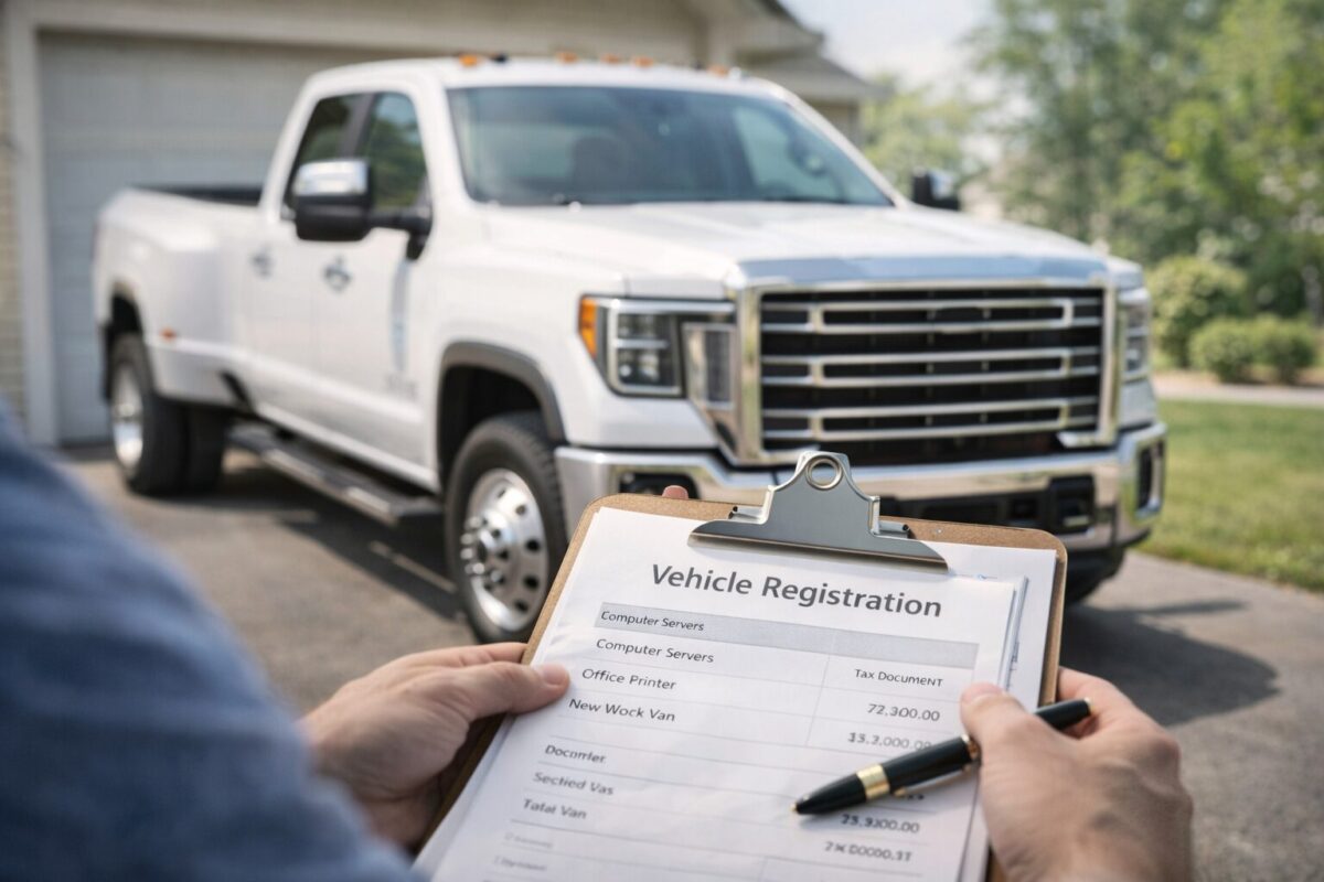 business vehicle parked outside suburban home office