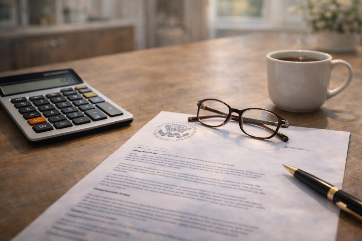 taxpayer reviewing irs correspondence letter and calculator