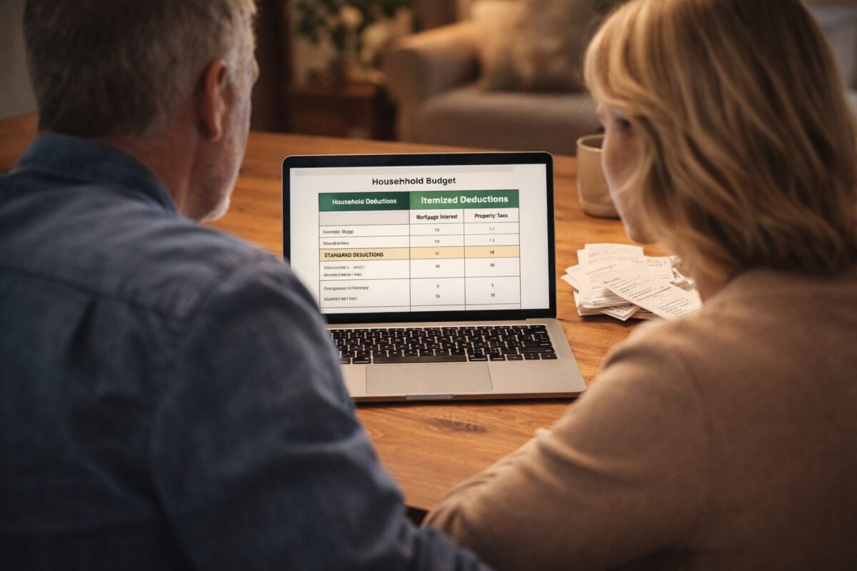 middle couple planning household budget and mortgage tax deductions