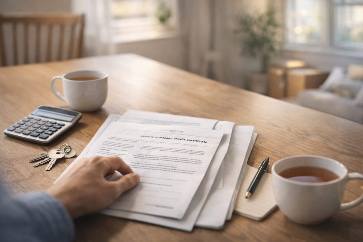 first time home buyer reviewing mortgage credit certificate and loan documents