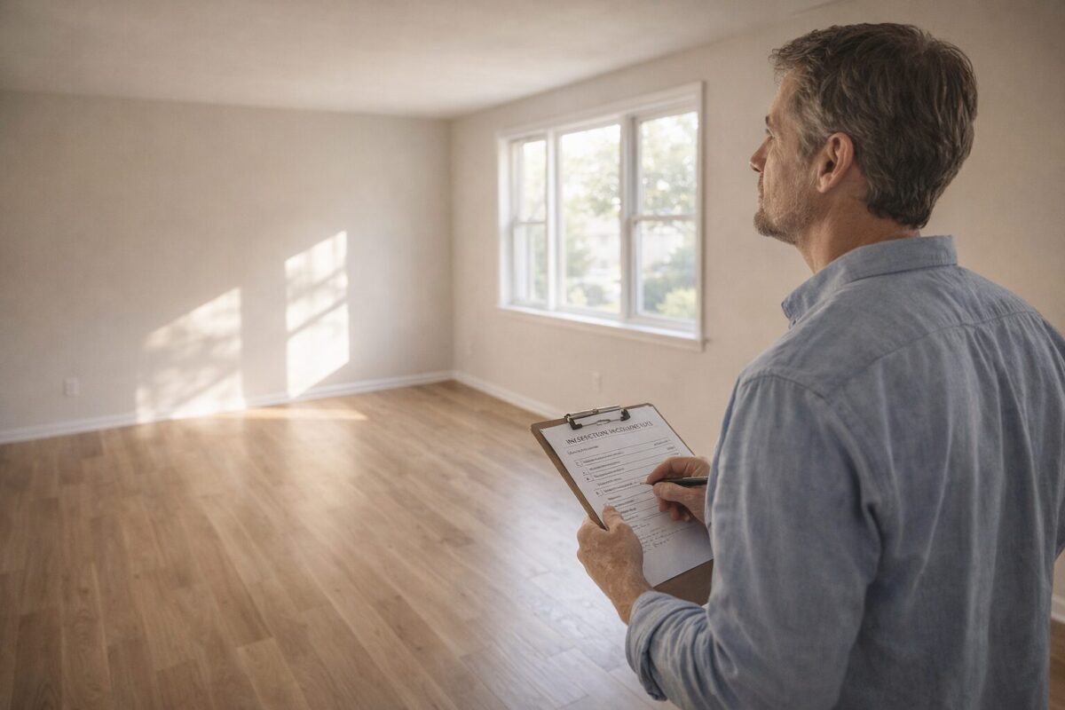 real estate investor doing a final walkthrough of an empty rental property before selling