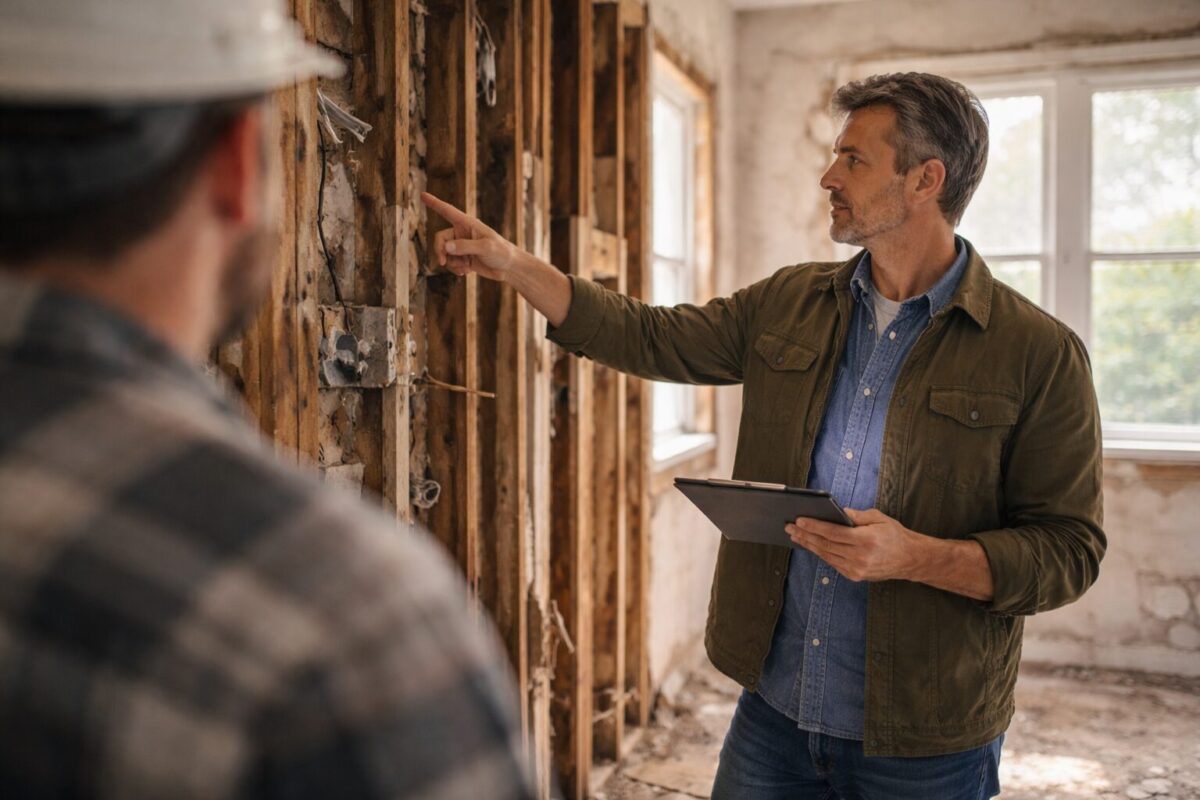 real estate investor actively inspecting a multi family rental property renovation