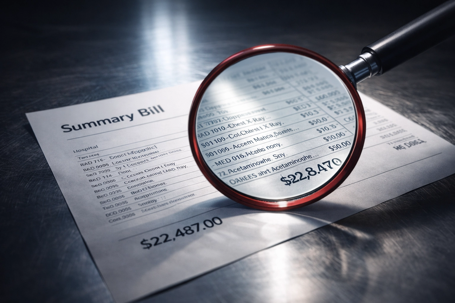 Itemized Medical Bill and Hospital Overcharge Concept