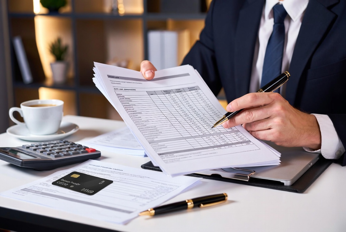 A financial advisor reviewing auto loan amortization schedules and balance transfer offers on a clean desk