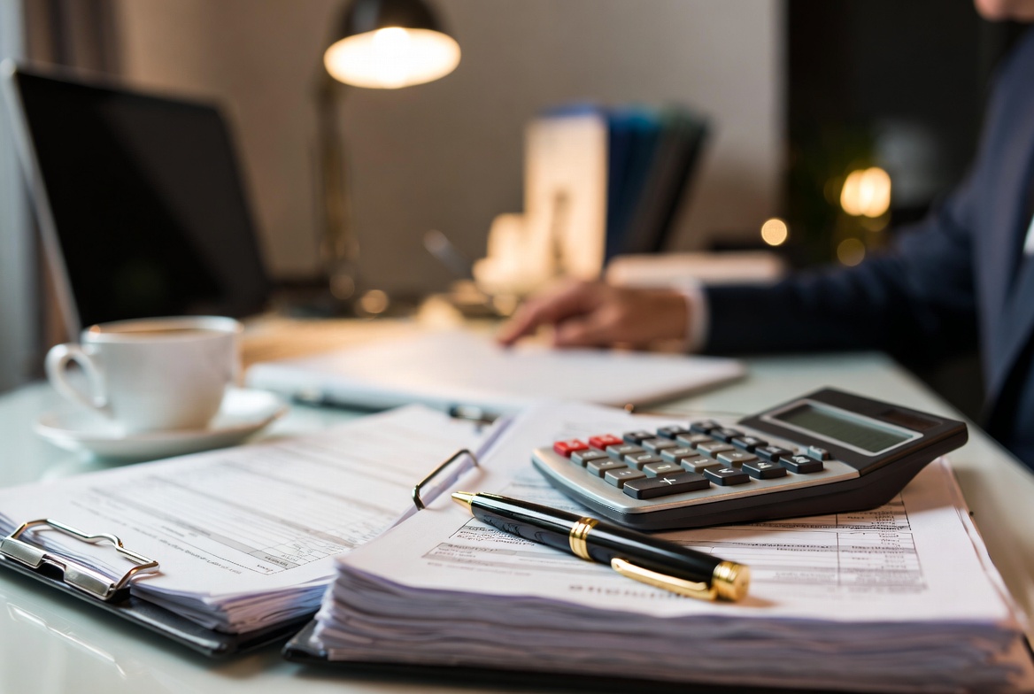 A commercial real estate investor reviewing cost segregation reports and 1031 exchange documents on a modern desk