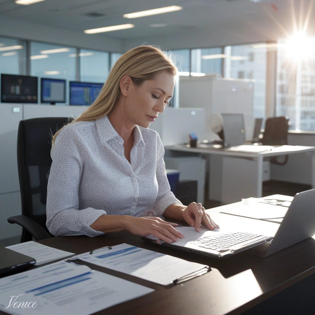 A professional reviewing a 1031 exchange agreement and escrow documents in a clean office